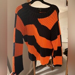 Zara Striped Oversized Black and Orange Sweater